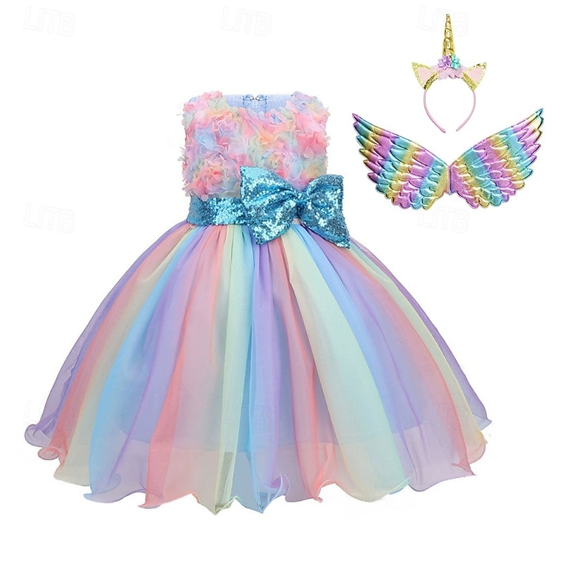 Kids Girls' Dress Cosplay Dress Princess Dress Unicorn Flower Sleeveless Performance Party Cosplay Costumes Mesh Cute Adorable Costume Polyester Midi Party Dress Tulle Dress Spring Fall 4 years+ Pink4