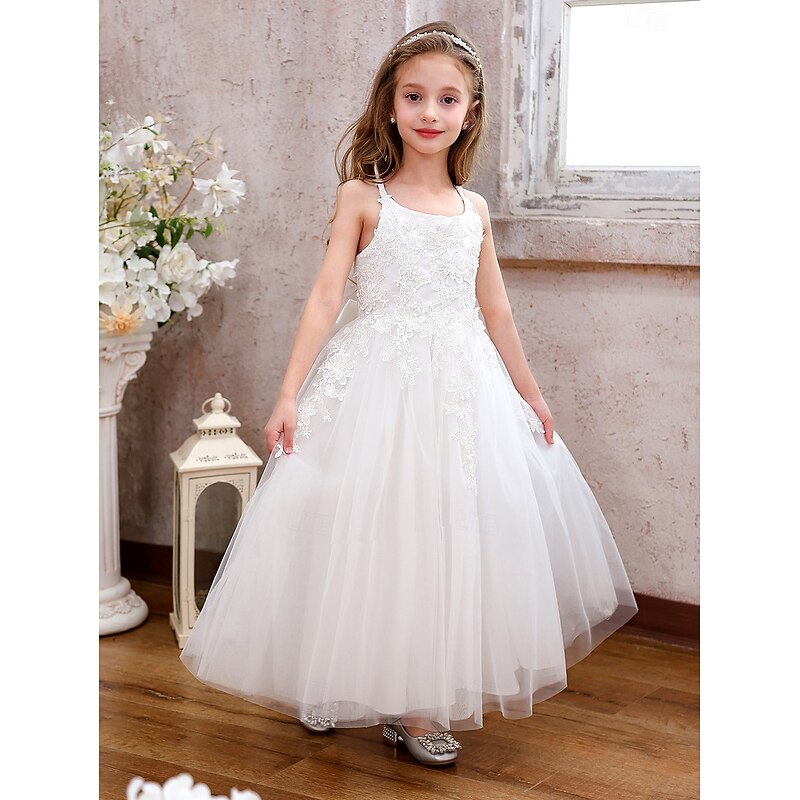 Ball Gown Ankle Length Flower Girl Dress Quinceanera Sofia Rapunzel Girls Cute Prom Dress Tulle with Appliques Mini Bridal Fit 3-16 Years