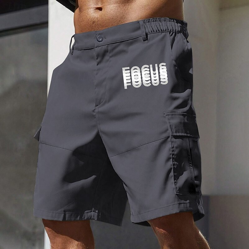 Men's Cargo Shorts Work Shorts Elastic Waist Multi Pocket Double Vision Letters Knee Length Sports Outdoor Casual Camping & Hiking Classic Shorts Black Army Green Micro-elastic