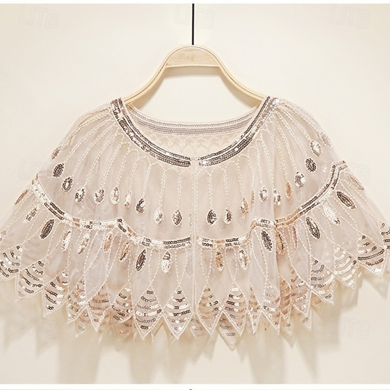 Retro Vintage Medieval Renaissance Scarf Wrap Shawls The Great Gatsby Flapper Girl Sequins Fancy Dress Women's Carnival Wedding Evening Party Masquerade Adults' Shawl3