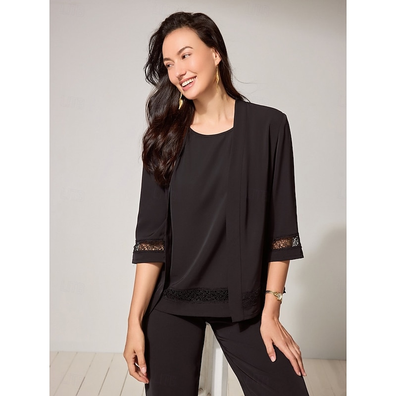 Women's Blouse Solid Color Stylish Modern Sleeveless Crew Neck Work Lace Eyelet Black Summer Spring Fall