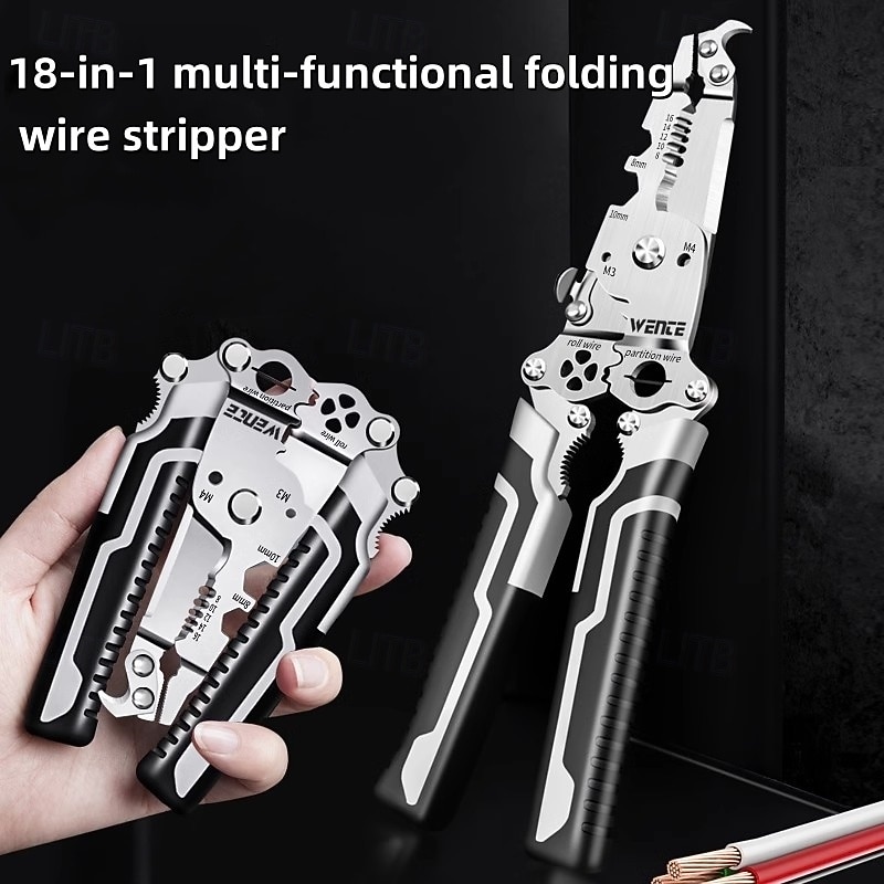 1pc ProMaster Multifunctional Wire Stripper Cutter Foldable Metal Tool with Hook Knife Screwdriver Wrench Quick Wire Stripping and Cutting Electrician Hand Tool - Main Image
