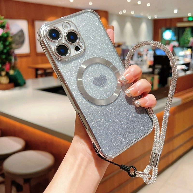 Phone Case For iPhone 17 Pro Max 17 Air 16 15 14 Pro Max Plus 16e 13 12 Pro Max Back Cover Magnetic Support Wireless Charging with Wrist Strap Retro TPU Plating2