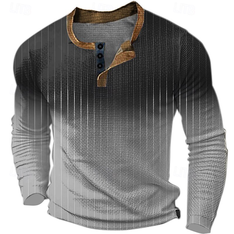 The Ombre Sweater Mens Graphic Shirt Color Block Fashion Designer Basic 3D Print Waffle Henley Casual Style Classic Outdoor Daily Tee Blue Brown Green Long Striped Cotton3