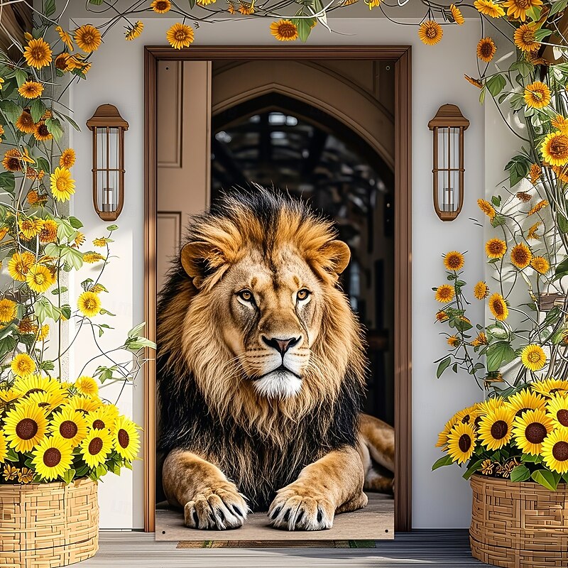 Animal Lion Door Decorations Door Covers Door Tapestry Door Curtain Decoration Backdrop Indoor/Outdoor Door Banner for Front Door Farmhouse
