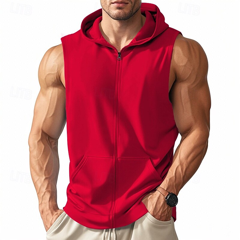 Men's Vest Top Vest Undershirt Sleeveless Hooded Summer Plain Fashion Designer Basic Classic Vacation Street Going out Black Red Light Grey Top Tee for Men2