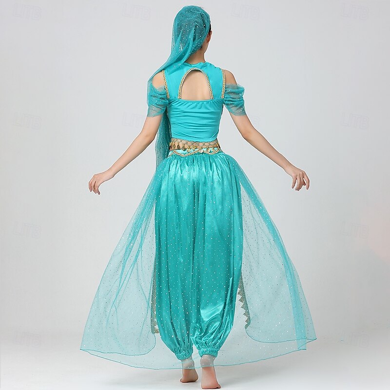 Belly Dance Top Gold Coin Pure Color Splicing Women's Performance Training Short Sleeve High Polyester3