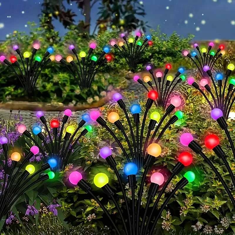 2 Pcs Outdoor Solar Lights Firefly Groundlight 8 Leds Courtyard Garden Park Wedding Party Lawn Atmosphere Decoration Light Breathing Flash