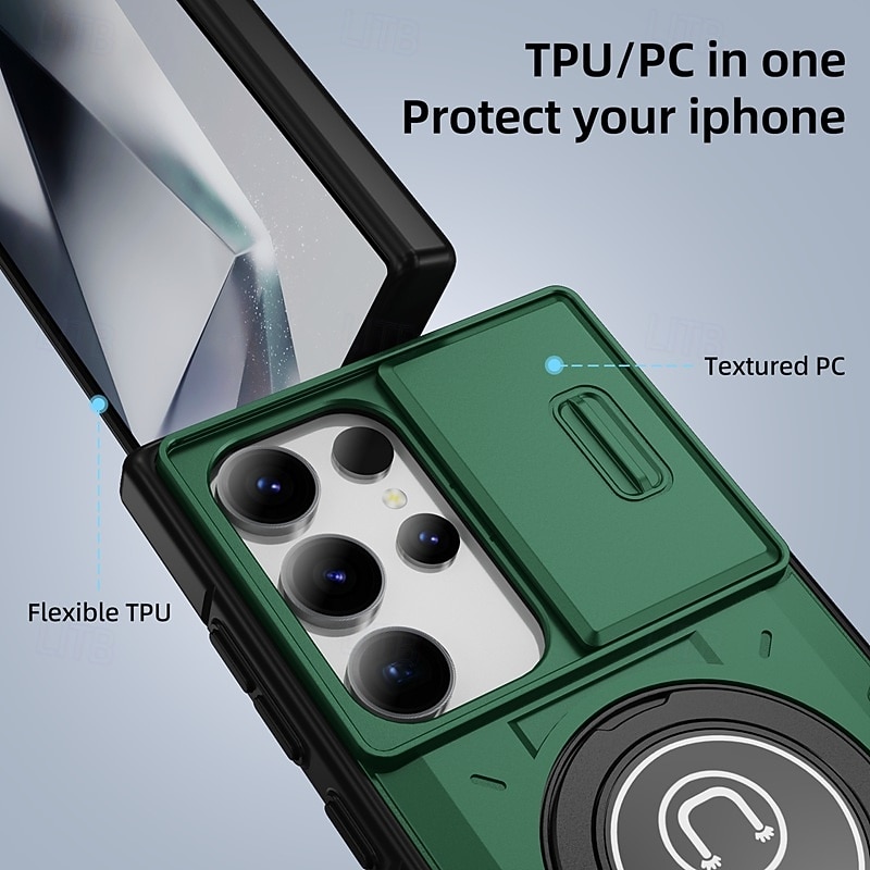 Phone Case For Samsung Galaxy S25 S24 S23 Ultra Plus S22 Plus  Ultra Back Cover with Stand Holder Shockproof Retro TPU PC3