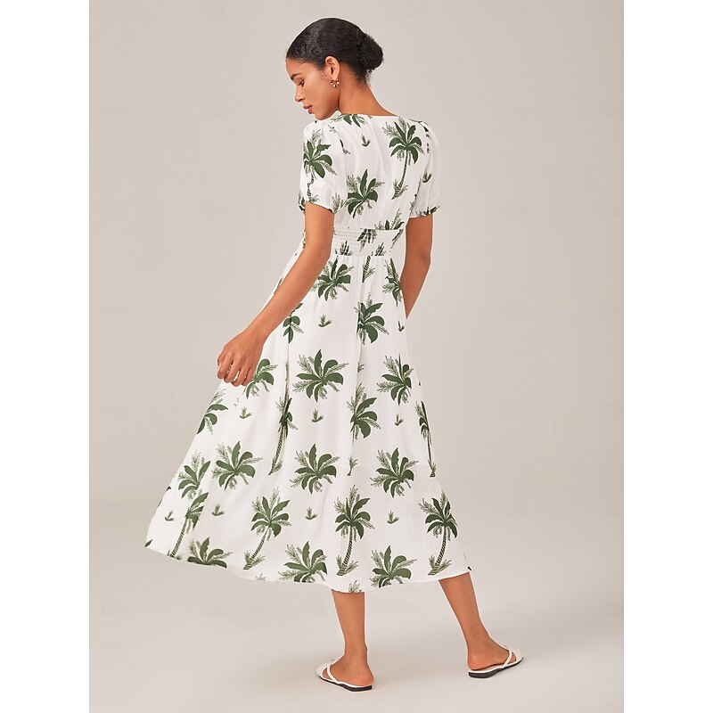 Summer Vacation Floral Cinched Waist Midi Dress2