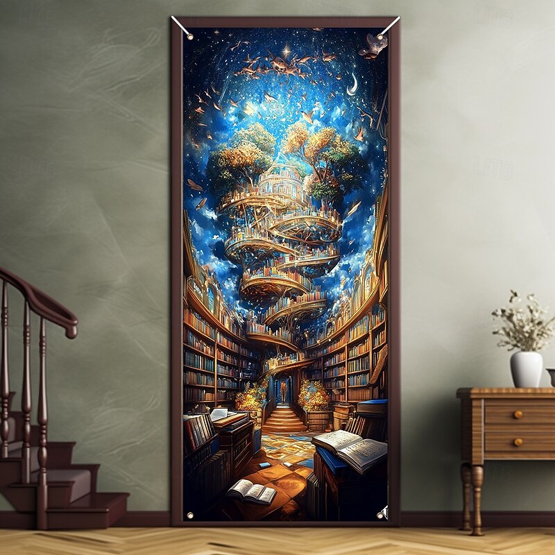 Fantasy Bookshelves Door Decorations Door Covers Door Tapestry Door Curtain Decoration Backdrop Indoor/Outdoor Door Banner for Front Door Farmhouse4