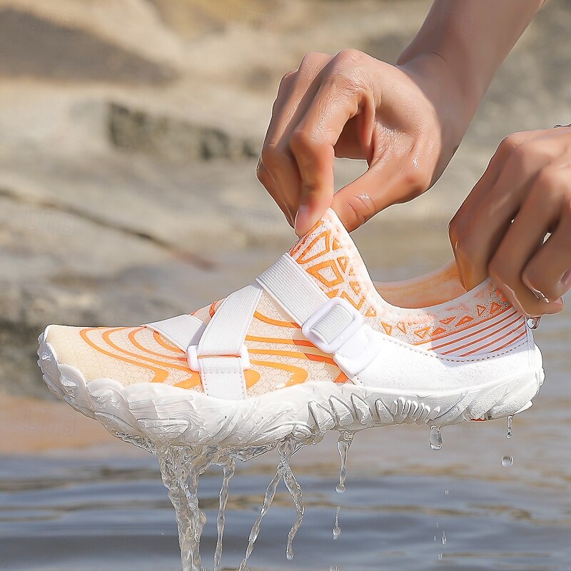 Men's Barefoot Water Shoes - White & Orange, Quick-Dry, Adjustable Velcro - Ideal for Beach & Water Activities3