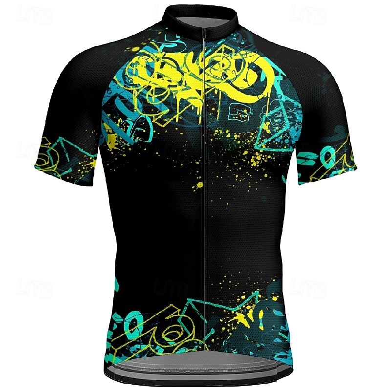 Men's Cycling Jersey Geometric Short Sleeve Bike Tee Tshirt Jersey with 3 Rear Pockets Mountain Bike MTB Quick Dry Anatomic Design Wicking Breathable Sports Black Clothing Apparel
