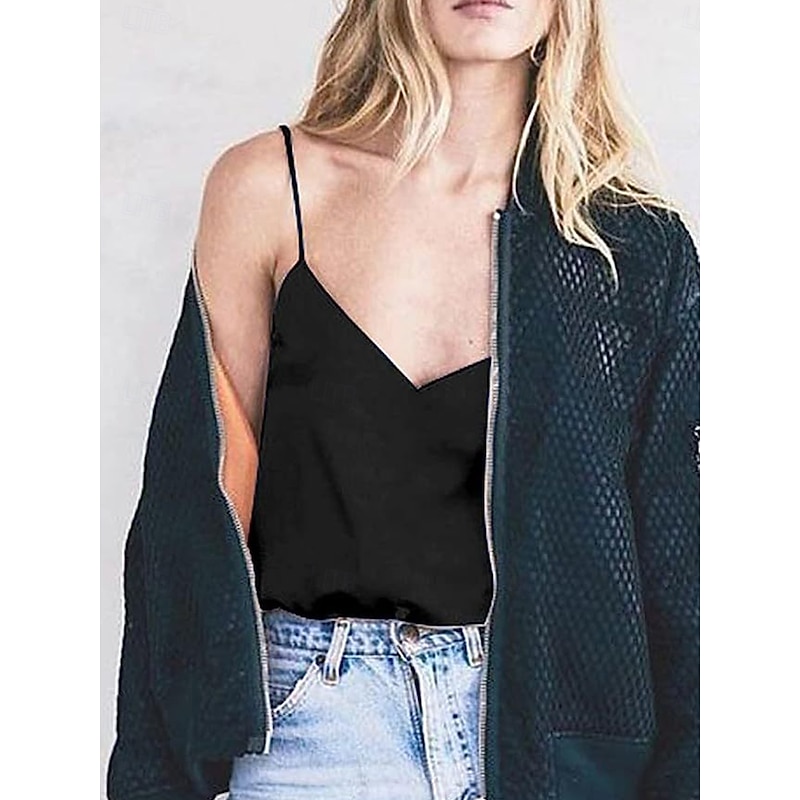 Women's Camisole Tank Top Solid Color Stylish Casual Sleeveless V Neck Regular Tops Daily Black White Pink Wine Green Summer Spring3