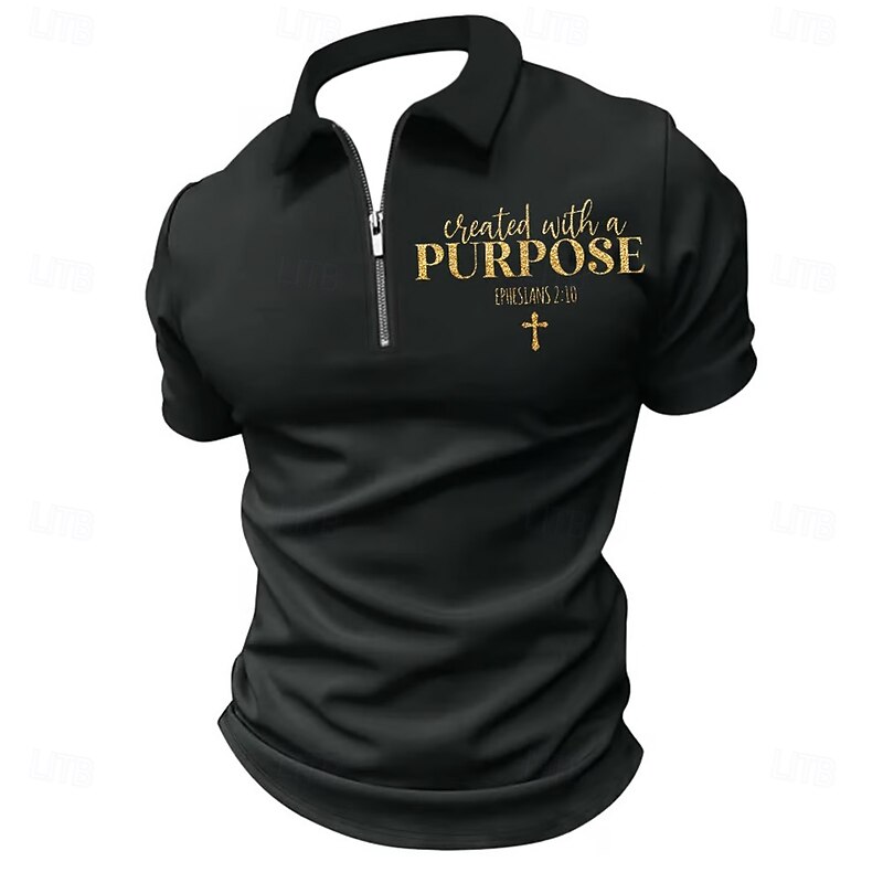 Easter Men's Men Heart Text / Number Zip Polo Short Sleeve Turndown Vintage Outdoor Daily 3D Print Summer White Red Brown2