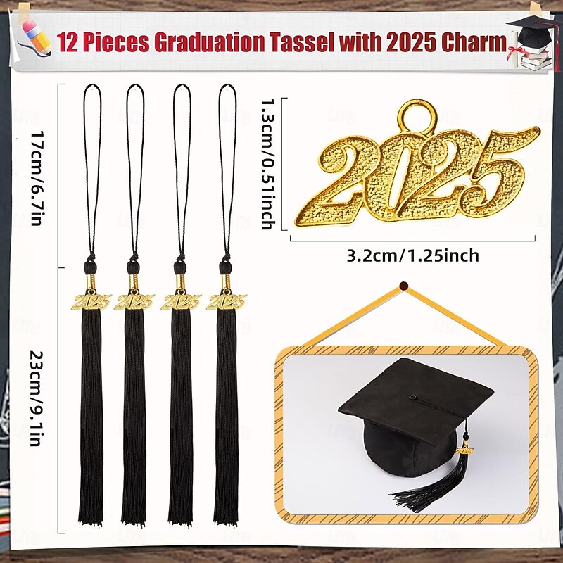 12 Pieces Graduation Tassel with 2025 Charm for Graduation Cap, Charm Graduation Tassel Decorations for Graduation Ceremony Graduation Party Supplies Accessories3