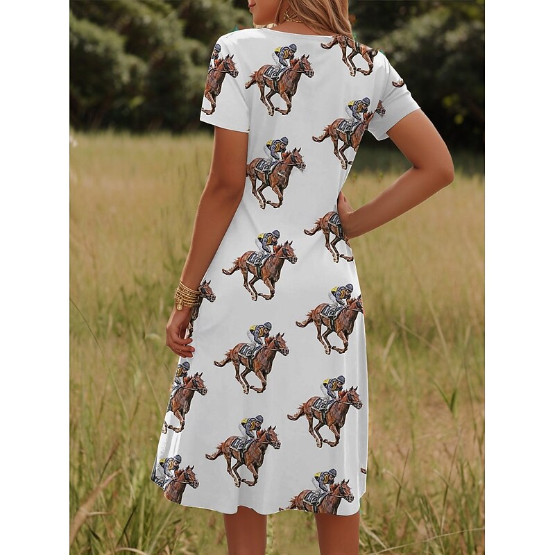 Kentucky Derby Women's Mini Dress A Line Dress T Shirt Dress Tee Dress Summer Dress Casual Daily Regular Fit Graphic Animal Short Sleeve Crew Neck White Summer Spring2