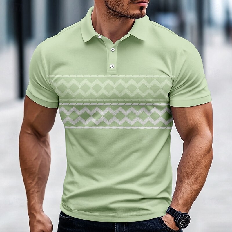 Men's Graphic Polo Short Sleeve Polo Shirts Collared Shirts Casual School Outdoor Daily Wear 3D Print Summer Spring Fall Blue Green Gray2