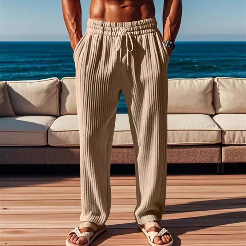 Men's Corduroy Pants Trousers Summer Pants Beach Pants Pocket Elastic Waist Drawstring Plain Comfort Sports Outdoor Daily Fashion Casual Black Green Micro-elastic3