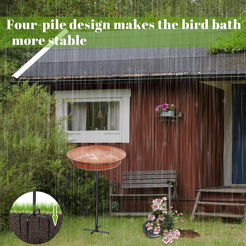 Freestanding Birdbaths Bowl Outdoor, Free Standing Garden Bird Bath Bird Feeder Bowl with Metal Stake, Detachable Decoration Spa Birdfeeder for Garden Patio Yard Lawn4
