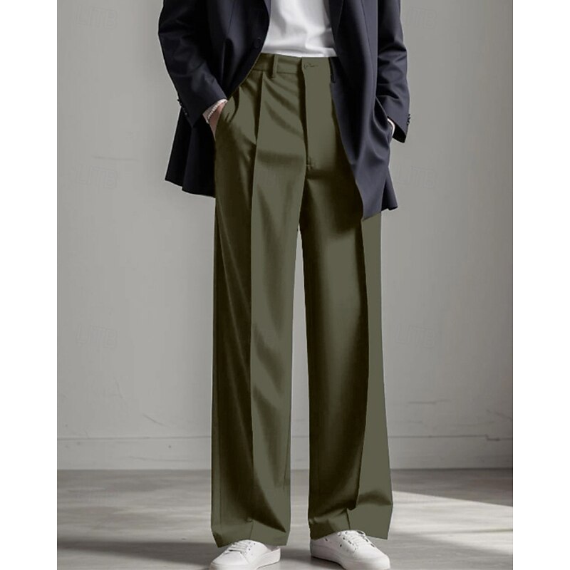 Men's Graduation Dress Pants Trousers Chinos Buttons Pocket Plain Comfort Formal Party Work Fashion Classic Style Black White Micro-elastic4