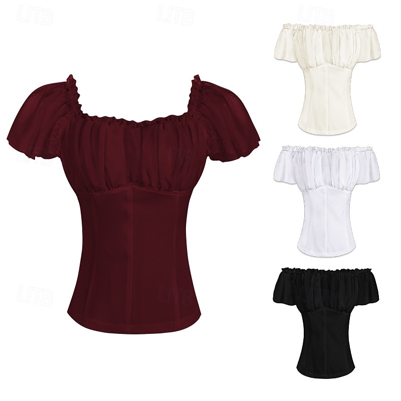 Retro Vintage Rococo Renaissance Blouse / Shirt Lace Bow Solid Color Fancy Dress Women's Pirate Royal Masquerade Casual Daily Adults' Blouse