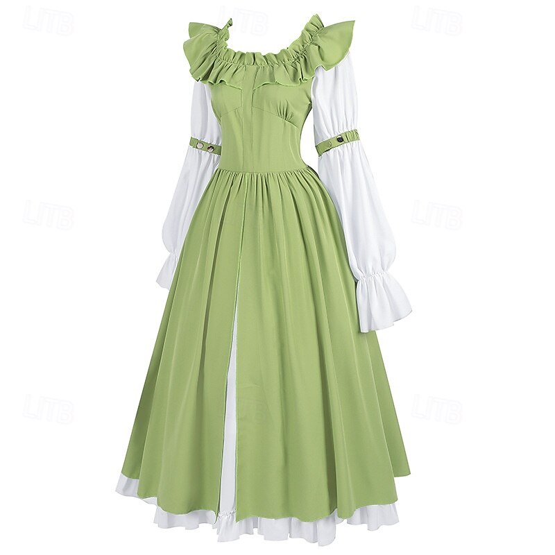Retro Vintage Medieval Renaissance Midi Dress Puff Sleeve Viking Celtic Knight Elven Lace up Fancy Dress Women's Celtic Halloween Carnival Vacation Party LARP Adults' Dress3