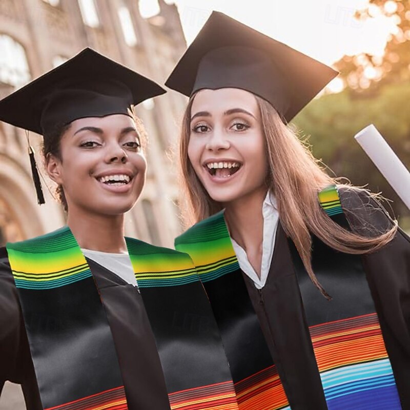 Unisex Graduation Stole, Plain Graduation Sash, Honor Stole for Students, Rainbow Tassel Mexican Graduation Sash, Honor Ceremony Satin Stole2