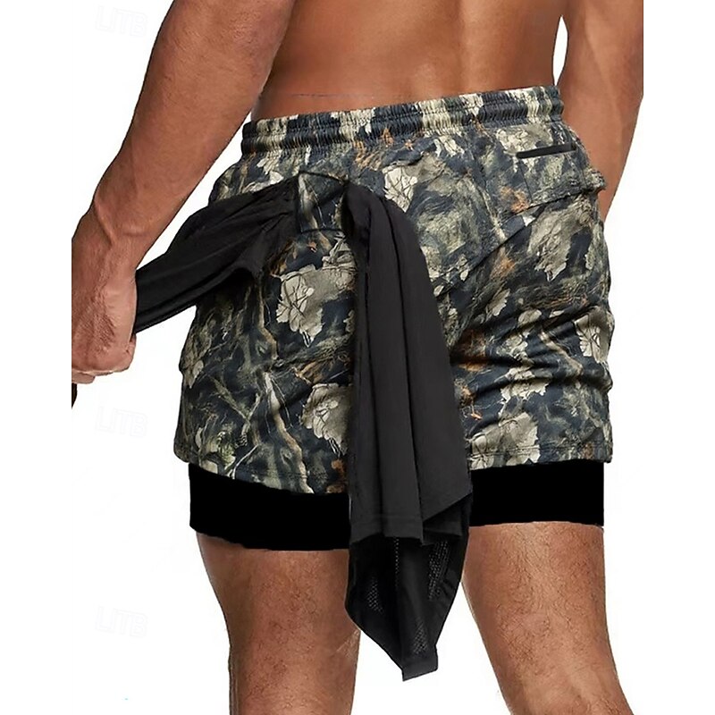 Men's Board Shorts Swim Shorts Swim Trunks Camouflage Quick dry Breathable Drawstring Elastic Waist 2 in 1 Vacation Beach Hawaiian Casual Green2