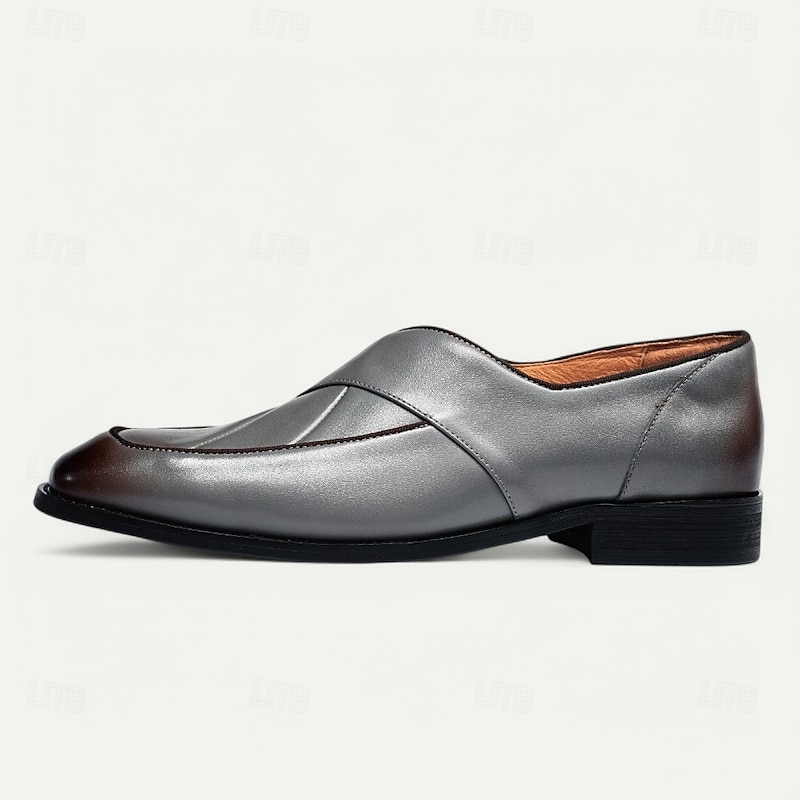 Men's Handmade Leather Loafers - Gray Cross Strap Slip-On Dress Shoes for Kentucky Derby, Business & Formal Events4