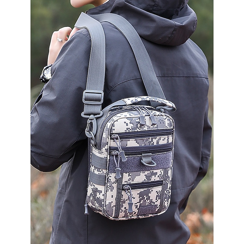 Men's Multifunctional Digital Camouflage Shoulder Bag with Multiple Pockets - Tactical Style for Outdoor Enthusiasts Hiking, Traveling and Daily Use White Black Green2