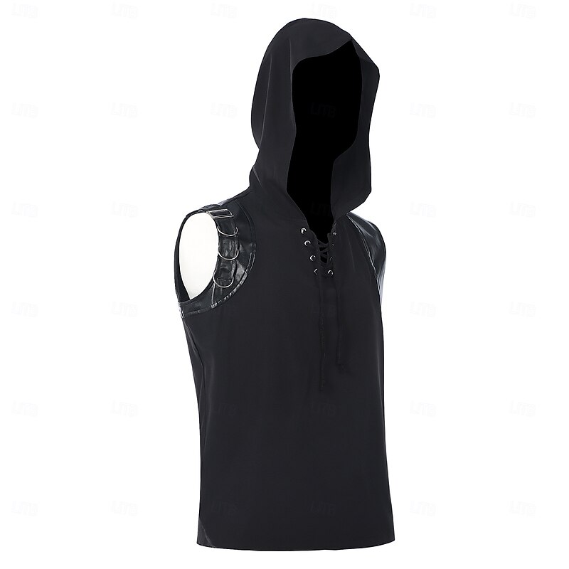 Retro Vintage Punk & Gothic Motorcycle Vest Rivet Solid Color Fancy Dress Men's Masquerade Party Adults' Vest3