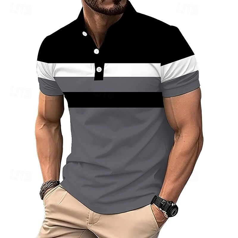 Men's Golf Shirt Golf Polos Shirts Work Casual Lapel Short Sleeve Basic Modern Color Block Patchwork Buttons Summer Spring Regular Fit White Red Navy Blue Gray Golf Shirt2