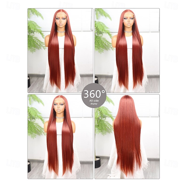 Synthetic Lace Wig Straight Style 38 inch Orange Middle Part 13x4x1 T Part Lace Front Wig Women's Wig Orange / White / Blue2