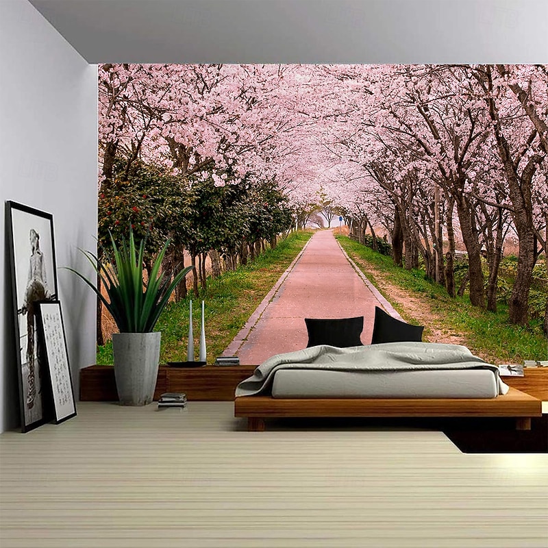 Red Flower Forest Path Landscape Hanging Tapestry Mural Art Large Tapestry Mural Decoration Photo Background Carpet Curtain Home Bedroom Living Room Decoration2