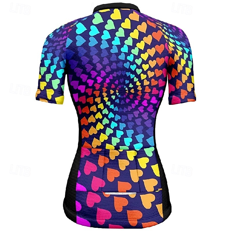 Women's Cycling Jersey Heart Gradient Short Sleeve Bike Tee Tshirt Jersey with 3 Rear Pockets Mountain Bike MTB Quick Dry Anatomic Design Wicking Breathable Sports Blue Purple Clothing Apparel2