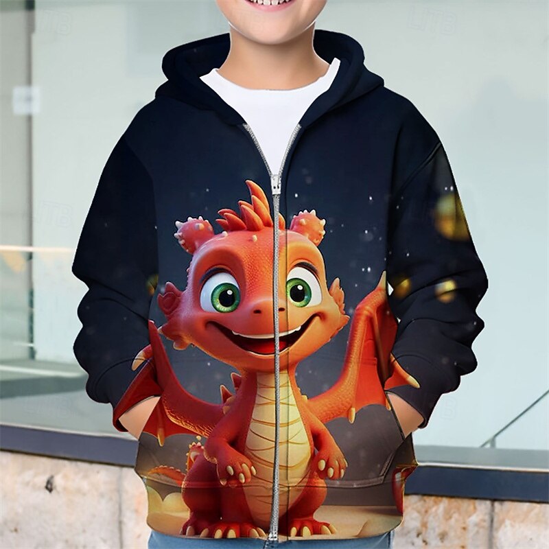 Girls' 3D Dinosaur Hoodie Coat Outerwear Long Sleeve Spring Fall Adorable Sport Kids 4-12 Years Zip Street Daily Regular Fit