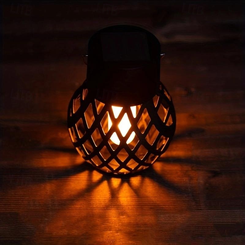 4 Pcs Led Outdoor Solar Lights Patio Lights Powered Small Hanging Ball Flame Lamp Hollow Hanging Lamp Tree Branch Atmosphere Led Lamp Courtyard Garden Pendant Light4