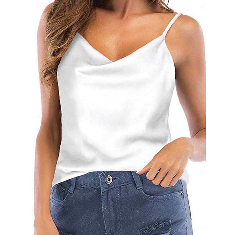 Women's Camisole Tank Top Solid Color Casual Sleeveless V Neck Regular Tops Daily Buttons Pocket Black White Wine Green Summer Spring