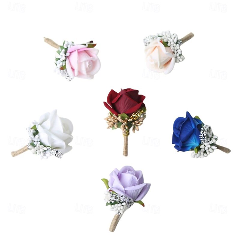 Men's Wedding Boutonniere Blue Pink White Summer Boutonniere for Groom and Groomsmen Flower Accessories Party Suit Decorations3