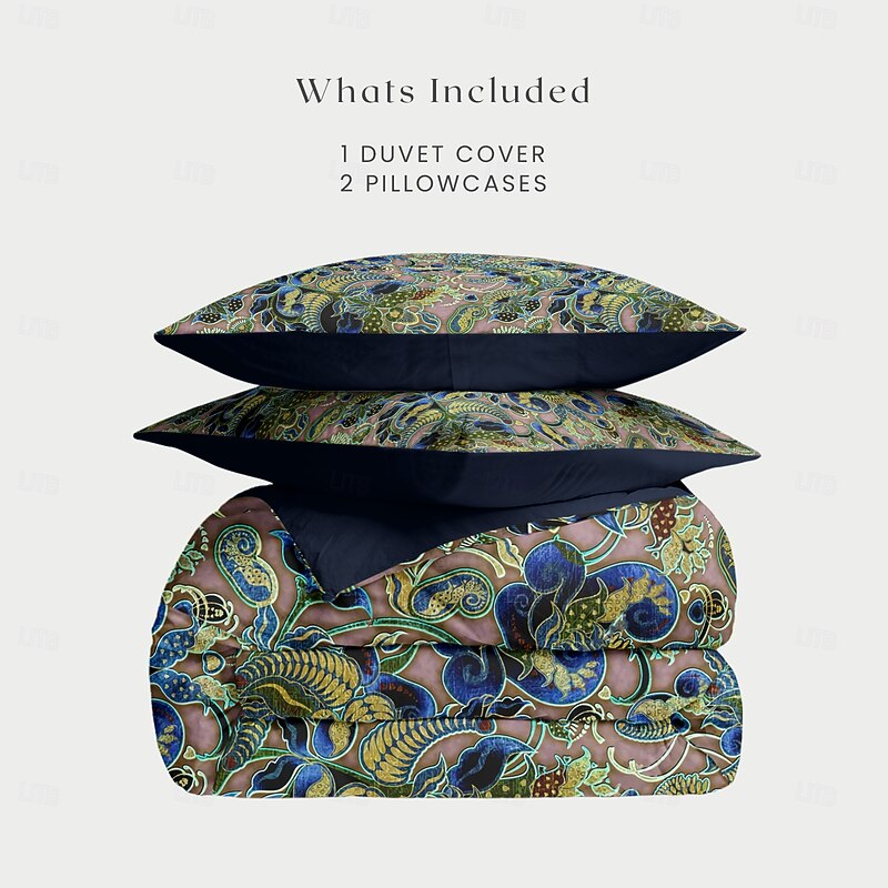 Floral Duvet Cover Set 100% Cotton Soft and Breathable Bedding Featuring Peacock Flowers Lightweight and Durable Quilt Cover Comfortable for All Seasons Easy to Care2