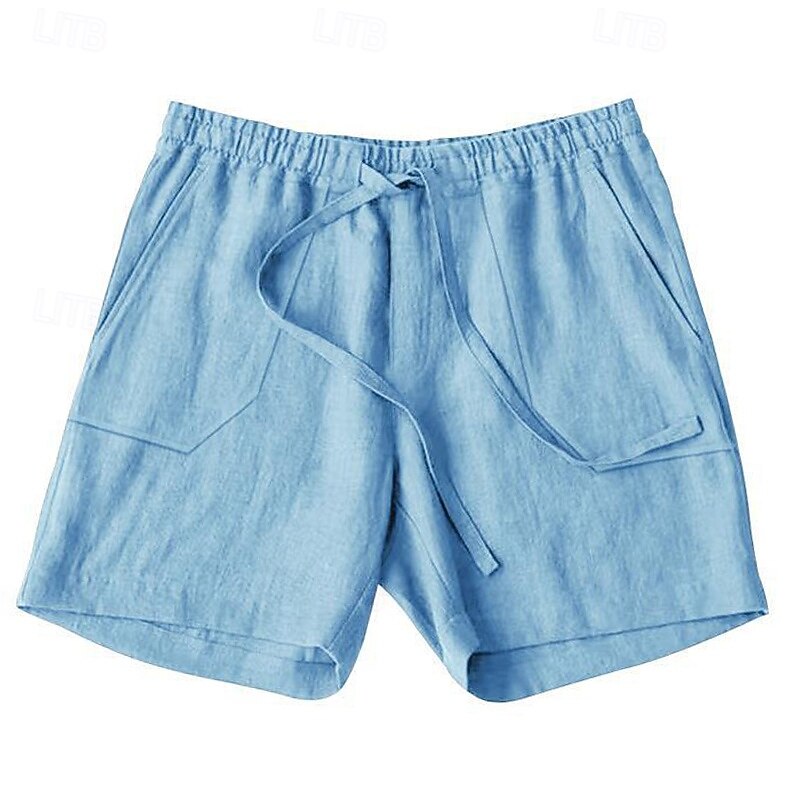 Men's Shorts Linen Shorts Summer Shorts Beach Shorts Drawstring Elastic Waist Front Pocket Plain Comfort Breathable Knee Length Outdoor Work Daily Fashion Classic Style ArmyGreen Black3