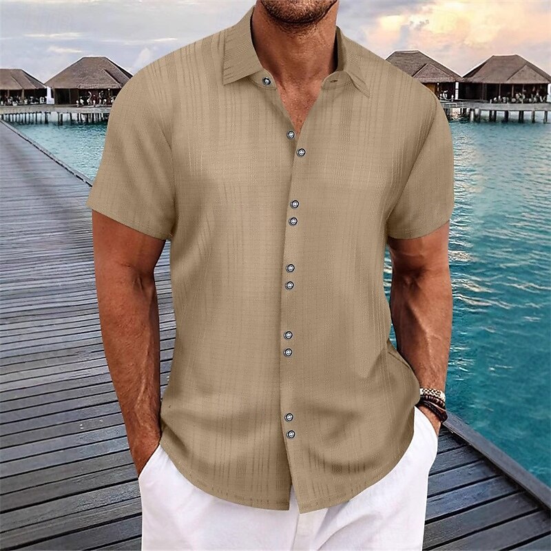 Men's Shirt Summer Shirt Casual Shirt Beach Shirt Button Up Shirt Black White Dark Navy khaki Light Blue Short Sleeve Plain Shirt Collar Vacation Hawaiian Clothing Apparel Polyester Fashion Casual3