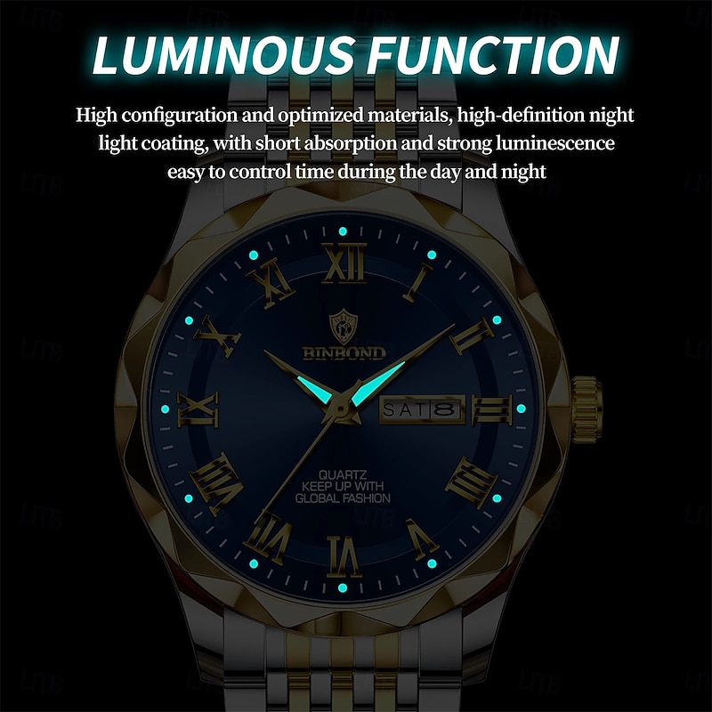 BINBOND Luxury Man Watch Quartz Waterproof Luminous Date Chronograph Leather Men Wristwatch Military Sports Men's Watches B63673