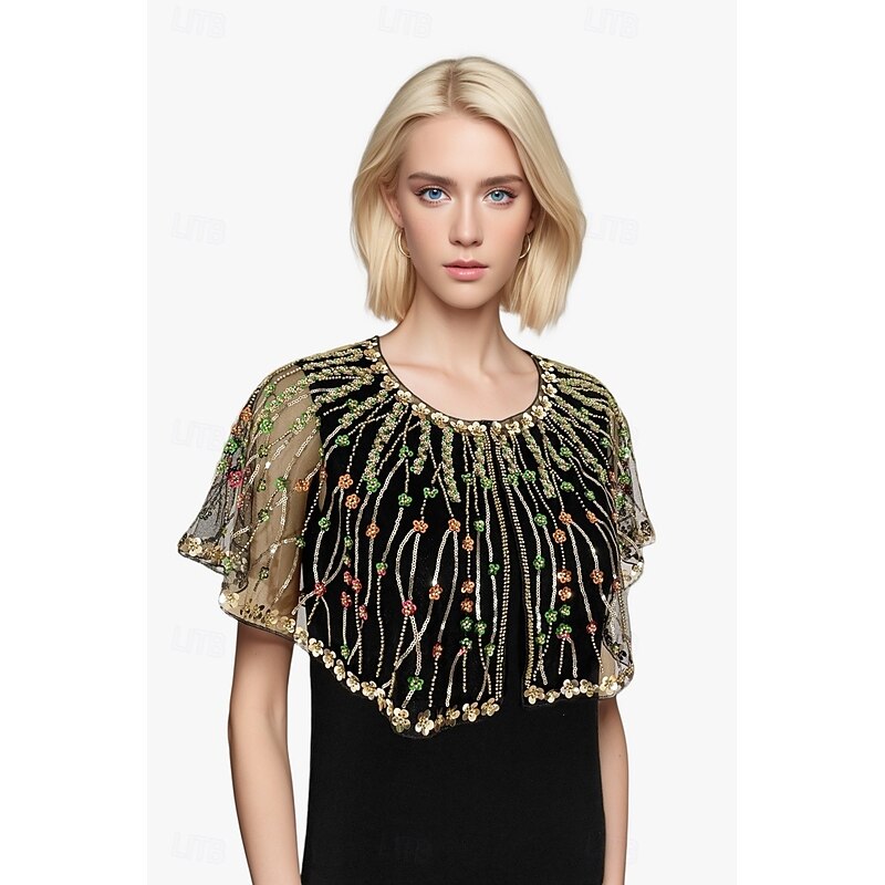 Retro Vintage Roaring 20s 1920s Scarf Wrap Shawls The Great Gatsby Flapper Girl Sequins Fancy Dress Women's Carnival Wedding Evening Party Masquerade Adults' Shawl4