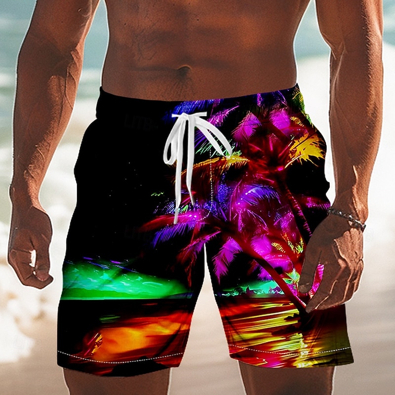 Men's Coconut Tree Tropical Plants Swim Trunks Swim Shorts Board Shorts Mid Waist Hawaiian Vacation Drawstring Mesh Lining Elastic Waist Designer Clothing Apparel2