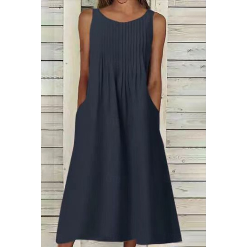 Women's Midi Dress Linen-Inspired Dresses Cotton Linen Dress Fashion Basic Modern Vacation Daily Holiday Regular Fit Plain Sleeveless Crew Neck Light Grey Dark Gray Summer