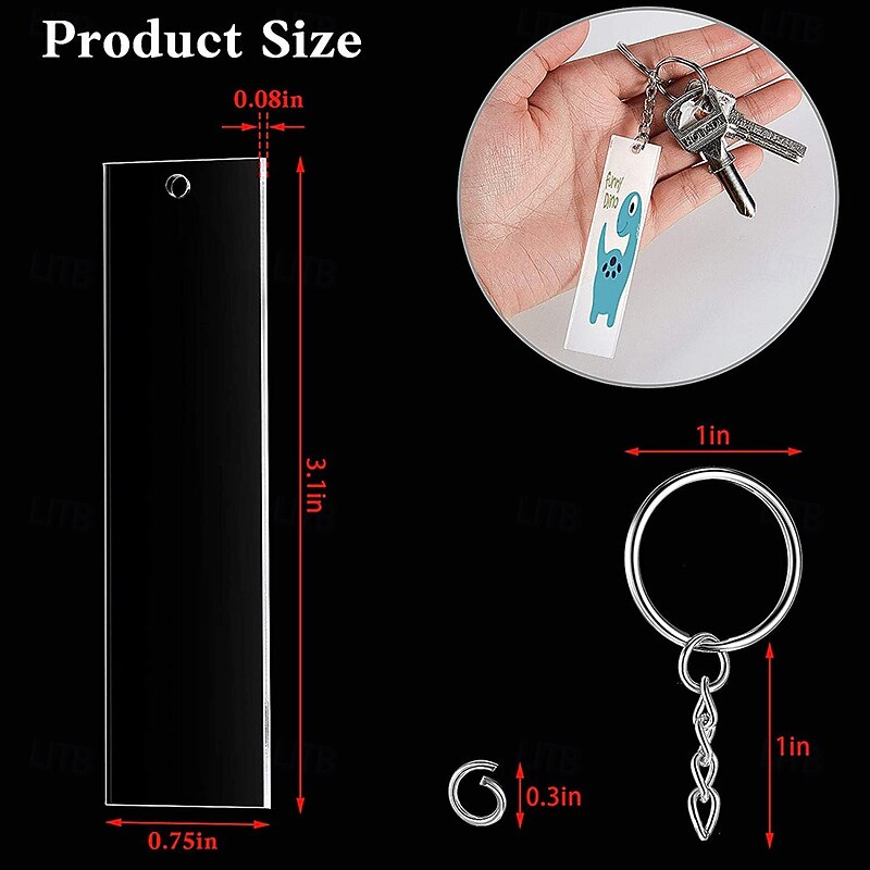 40pcs/set Blank Acrylic Keychain, Transparent Rectangular DIY Pendant, Customizable Tags for Crafting and Decoration2