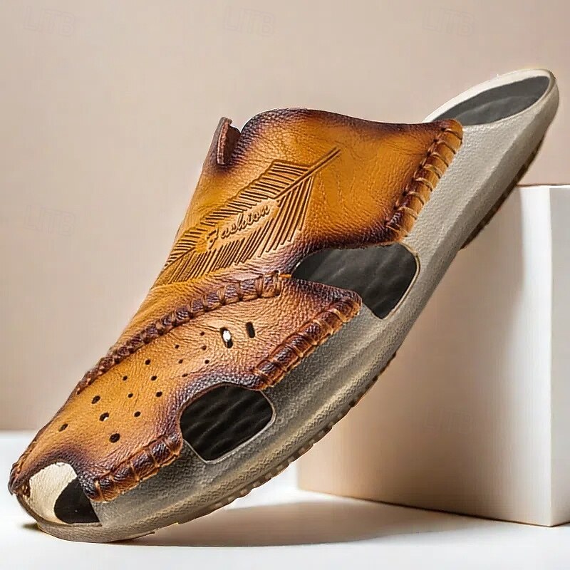 Men's Faux Leather Outdoor Sandals with Sturdy Sole and Breathable Design – Comfortable Footwear for Hiking and Casual Wear