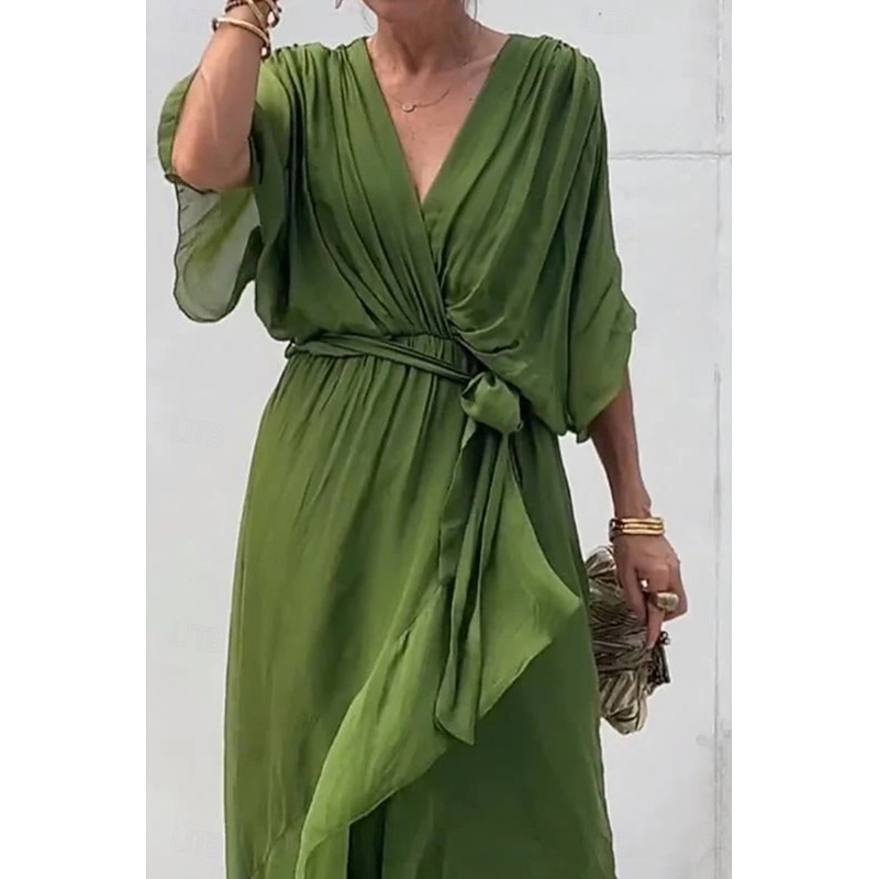 Women's Midi Dress Cocktail Dress Wedding Guest Dress Chiffon Dress Summer Dress Fashion Batwing Sleeve Holiday Date Going out Regular Fit Plain Half Sleeve V Neck Blue Purple Green Spring4
